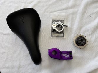 ~ ECLAT SADDLE, CHROMAG SEATPOST CLAMP, PROFILE MINI DRIVER W/16T COG, & PROFILE PUSH STEM ~