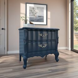 Navy Midnight Blue Black French Antique Victorian Boudoir Glam Night Stand End Table Side Table 