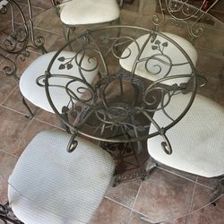 Tuscan/Old World Glass Table With Chairs And Matching Bar
