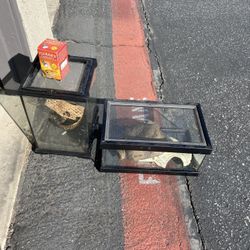 Two Glass Reptile Enclosures with Some Accessories