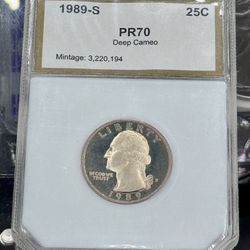 1989-S Washington Quarter – Proof PR70 Deep Cameo