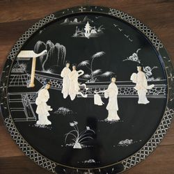 Mid Century Large 30"×30" Mother Of Pearl Asian Round Wall Art 