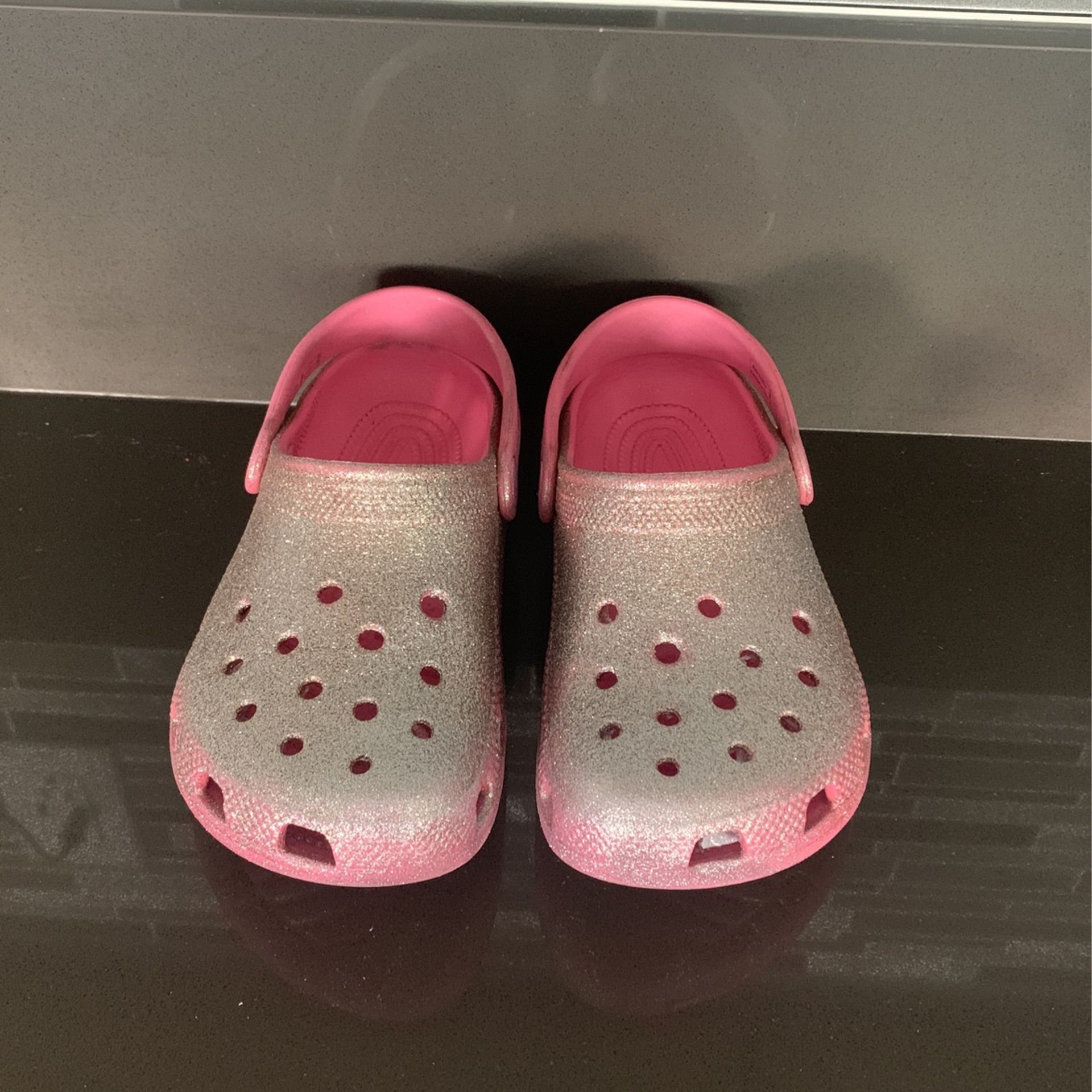 Pink/silver Glitter Crocs Size 1 for Sale in Menifee, CA - OfferUp