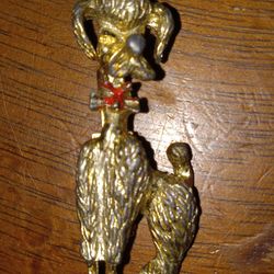 Vintage Gold Tone French Poodle DOG Pin Brooch Dog Jewelry Pet

