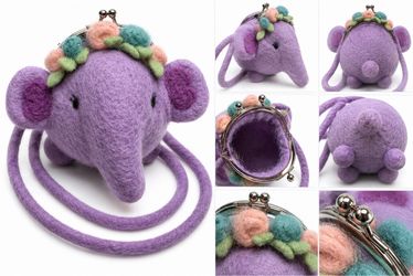 Felted Wool Elephant Coin Purse with Strap