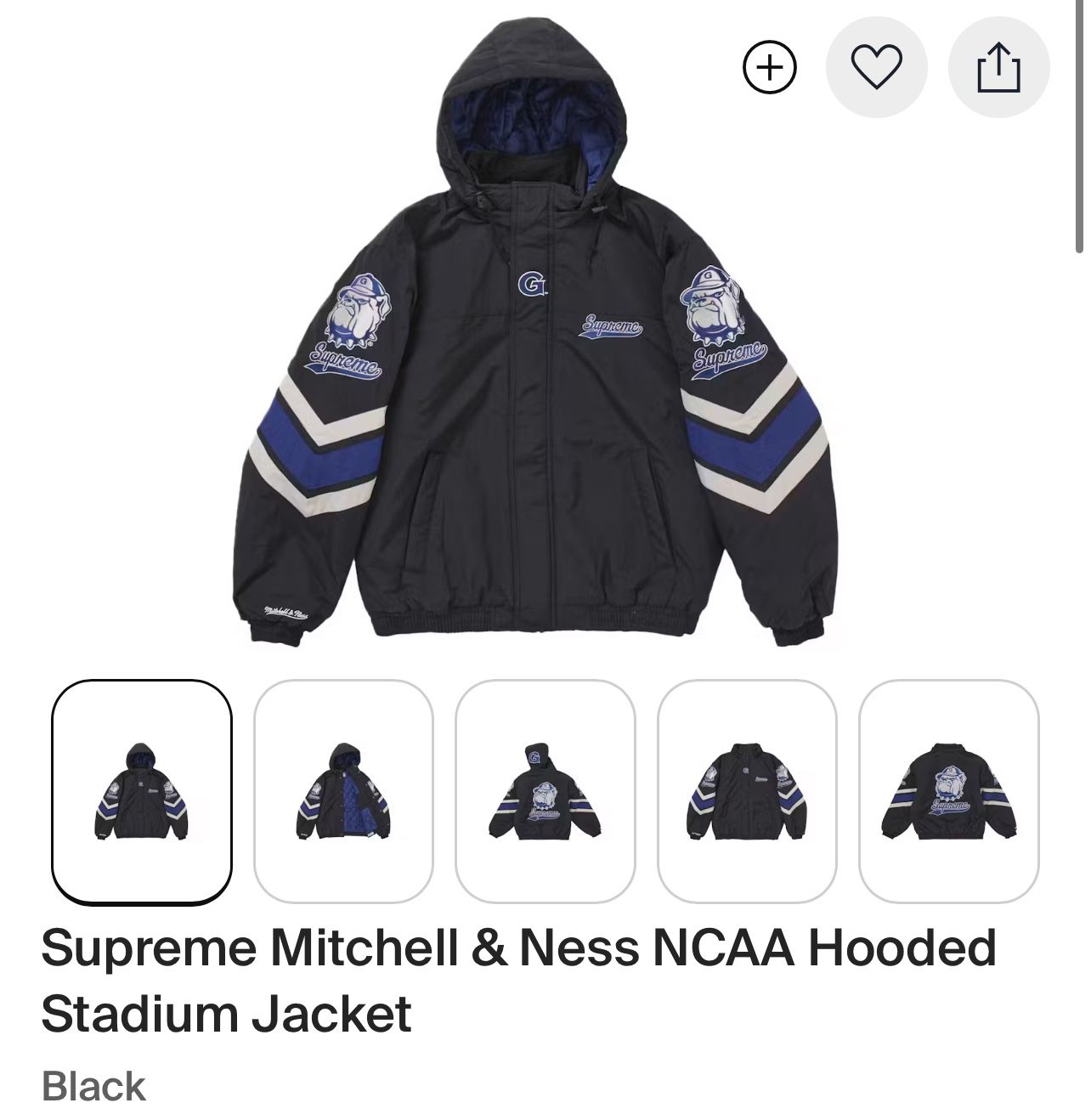 Supreme Mitchell & Ness NCAA Hooded Stadium Jacket Black
