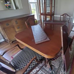 Mahogany Dining Table Set- Table, Leaf, 4 Chairs, Pads & Buffet -$300
