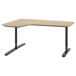 IKEA BEKANT corner desk left, white stained oak veneer / black