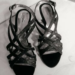 Black Satin And Glitter Strappy Heels--Alfani Step N' Flex 7 1/2
