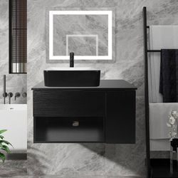 28 Inch Cabinet with Black White Ceramic Vessel Sink Top