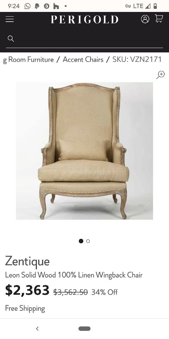 PRICE REDUCED** Perigold French High back Linen Chair