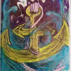 S.oS.-Anchor-Tossed-In-Epic-Waves-At-NightDrawing. Marker, Pen and Accrylic Paint  on Notebook Paper