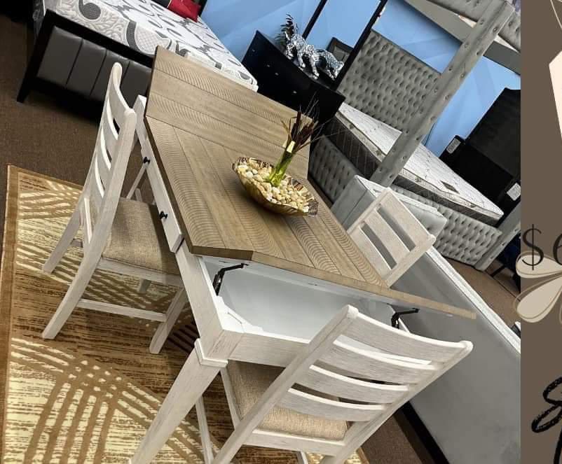 Skempton White/Light Brown Rectangular Dining Set.  Table And Chairs