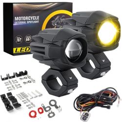BraveWAY Luces antiniebla para motocicleta, 60 W, 18000 lúmenes, 7 modos, luz LED estroboscópica, foco auxiliar con blanco ámbar, luz auxiliar para to