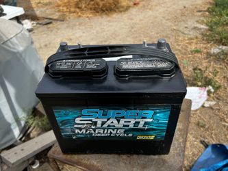 In good working condition 100% health 100% charge super start Marine deep cycle battery for boat or RVs $5 off with a old battery