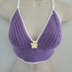 Handmade Crocheted Halter Top Purple Laceback Sz S