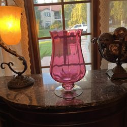 Pink And Clear Vase For Flowers Or Votive Candle Holder At The Bottom