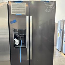 Whirlpool Side By Side Refrigerator In Fingerprint Resistant Black Stainless Steel, Counter Depth 