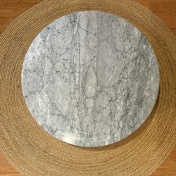 Modern Marble-Look Coffee Table with Wood Base