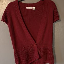 red knitted button cardigan 