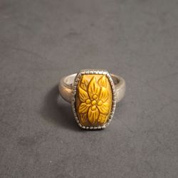 Vintage Whitney Kelly 925 Sterling Silver Ring Featuring Hand-carved Floral Tiger's Eye Gemstone Size 11