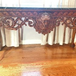 Georgian Style Wood Console table With Marble Top 