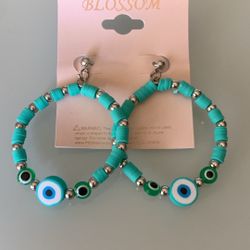 Turquoise evil eye hoop earrings