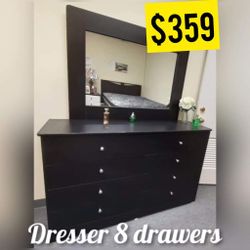 Dresser With Mirror Black New $359