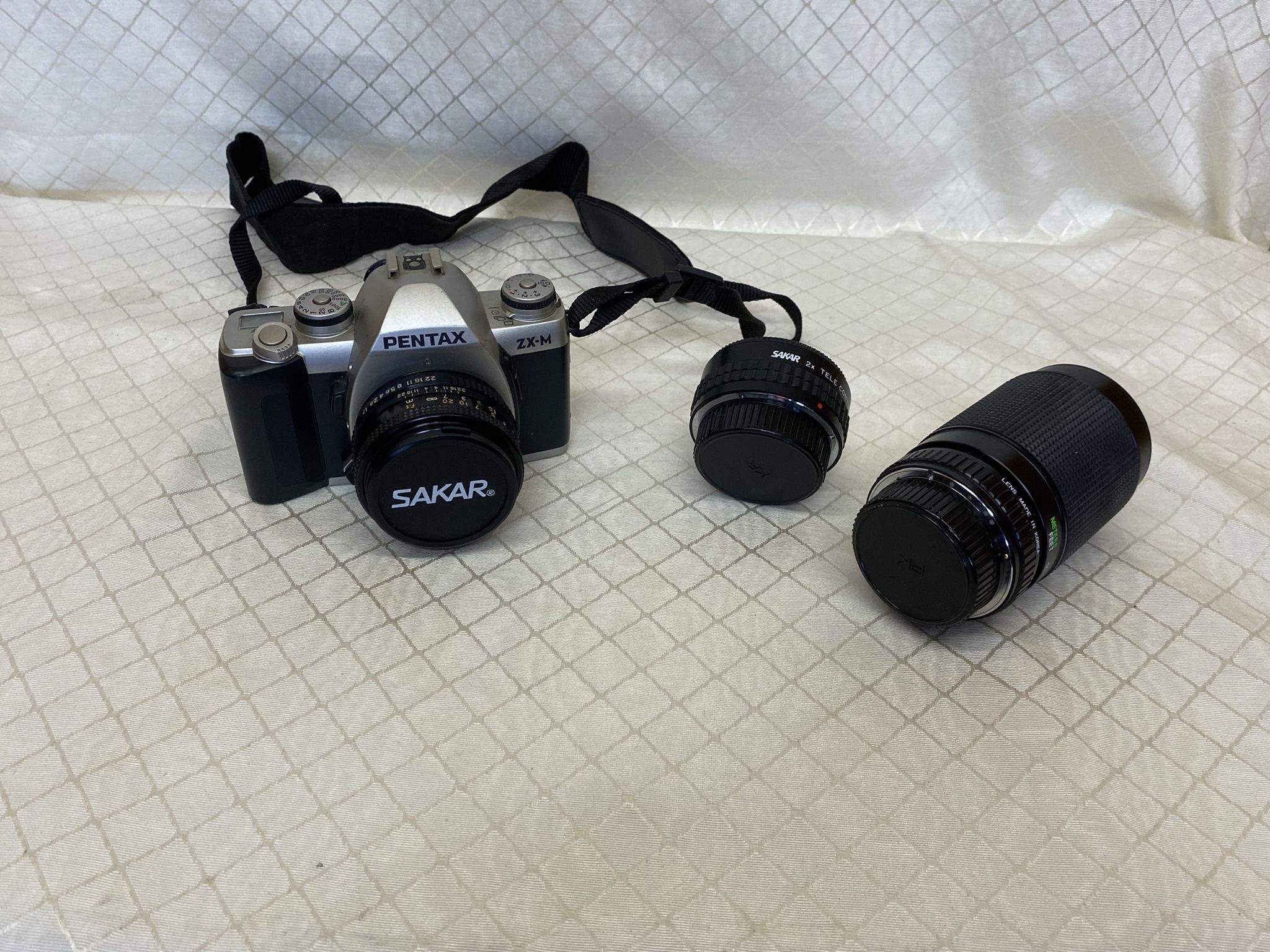 Pentax ZX-M With 3 Lens Film Camera & Strap 