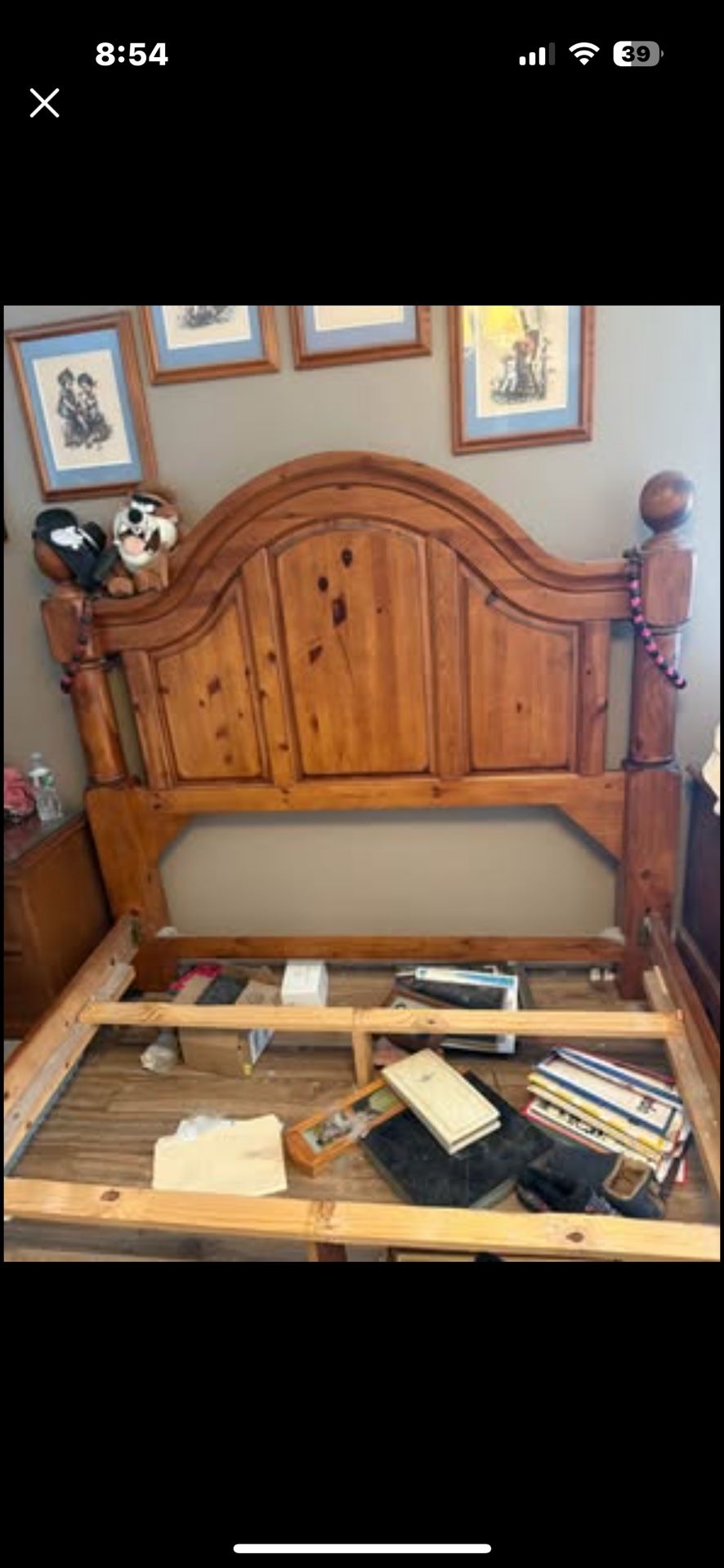 Solid Wood Queen Bed Frame. Pu Bridgewater. Great Used Condition. Footboard Needs To Be Sanded And Restained