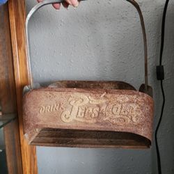 Rare 1940s Pepsi Cola Advertising Embossed Metal 6 Bottle Carrier Crate Double Dot