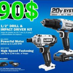 HART 20-Volt Cordless 2-Piece 1/2-inch Drill and Impact Driver Combo Kit (1) 1.5Ah Lithium-Ion Battery
