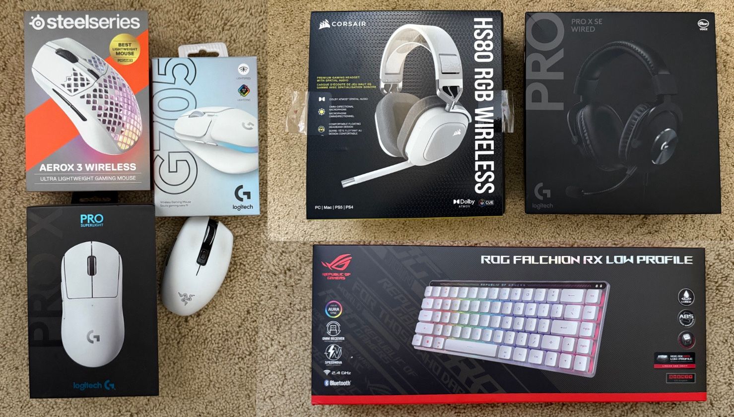 PC Gaming Headsets, Mice, Keyboard - Prices In Description