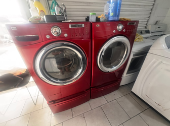 LG Front Load Set Red with Steam and QuickWash