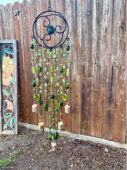 Celtic Knot Triquetra with Bells Wind Chime Trinity Symbol Green Glass Beads