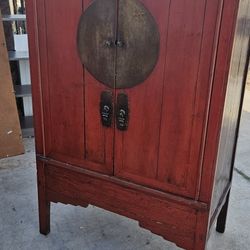 Mid 19th Century Antique Chinese Red Armoire Cabinet

