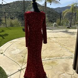 Red Sequin Long Sleeve Dress