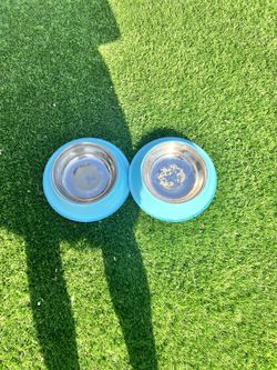2 New Aqua Metal Dog Bowls
