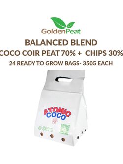 Balanced Blend Ready to Grow Bag - Peat(70%)+Chips(30%). No perlite required. Medium EC Coco peat block (24 X 2lb) - Engineered for herbs & hydroponic