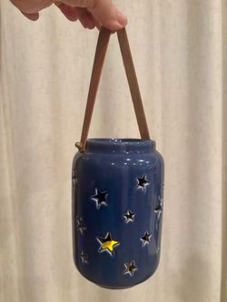 Blue Ceramic Star Cutout Hanging Lantern