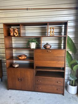 Mid Century Vintage Wall Unit Room Divider with Drop Down Desk