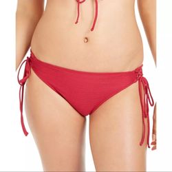 Hula Honey Womens Pink Red Ribbed Side Tie Swim Bottom Separates Large