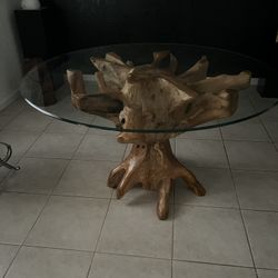 Beautiful Original Wood Table With 42 In Glass 