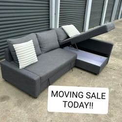 Gray Sectional Couch Sofa With Pullot & Storage