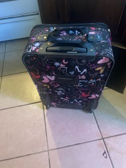 Black Graphic Print Rolling Carry-On Luggage