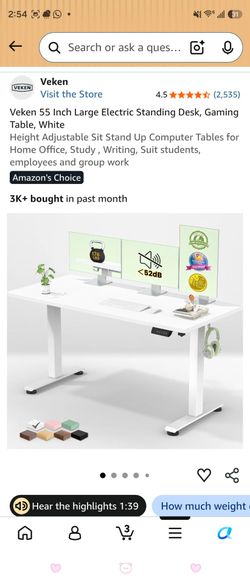Veken 55 in adjustable/electric sit in and stand up desk