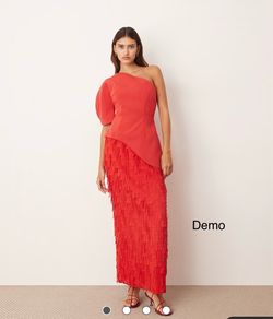 ARRANGE Sculptural One Shoulder Textured Hybrid Maxi Dress in Red (UK4/US0)
