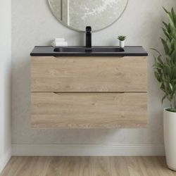 32" Floating Bathroom Vanity with Sink | Modern Oak Finish