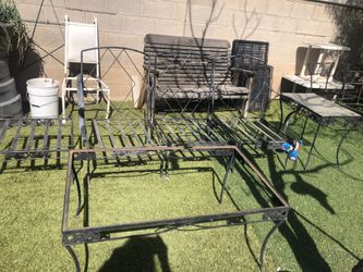 6 Piece Antique Wrought Iron Patio Set Chair Tables Ottoman