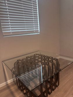 Glass Top Dining Table with Metal Base